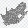 Blank map SOUTH AFRICA. Districts of SOUTH AFRICA map. High detailed gray vector map South African Republic on transparent backgro Royalty Free Stock Photo