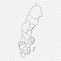 Blank map Sweden. High quality map of Sweden with provinces on transparent background for your web site design, logo, app, UI.