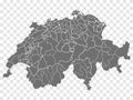 Blank map Switzerland. Departments of Switzerland map. High detailed gray vector map of Switzerland on transparent background