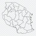 Blank map Tanzania. High quality map of Tanzania with provinces on transparent background for your web site design, logo, app, UI