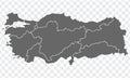 Blank map of Turkey. Regions of Turkey map. High detailed gray vector map of Turkey on transparent background
