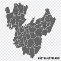 Blank map Vastra Gotaland County of Sweden. High quality map Vastra Gotaland County on transparent background for your web site