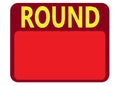 A blank maroon red boxing round sign held by ring girls with bright yellow font white backdrop