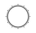 Blank mechanical clock face divided into seconds and minutes. Round meter scale. Watch dial. Timer template. Simple