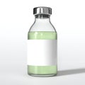 Blank Medical Vial with green liquid. Pharmacy ampoule mockup. Vaccine template.