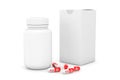 Blank medicine bottle with box and pills