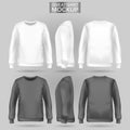 Blank men`s white and gray sweatshirt in front, back and side views. Realistic male clothes for sport and urban style Royalty Free Stock Photo