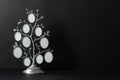 Blank metal family tree frame on black background. Space for text Royalty Free Stock Photo