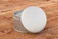 Blank metal round tin container box Royalty Free Stock Photo