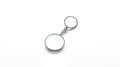 Blank metal round white key chain mock up side view