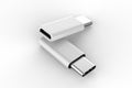 Blank Micro USB Adapter Data Charging Converter Cable Connector Android to USB Type C For Branding. 3d render illustration. Royalty Free Stock Photo