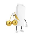 Blank Milk or Juice Carton Box Cartoon Character Mascot Person with Fresh Golden Cherry Fruit with Leaf in Hand . 3d Rendering Royalty Free Stock Photo