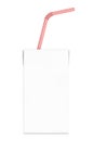 Blank Milk or Juice Carton Box with Red Striped Straw. 3d Render Royalty Free Stock Photo