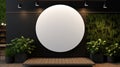 a blank minimal circular shop signboard mockup for design, a street hanging signboard for logo presentation with a light