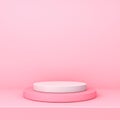 Blank minimal podium or product platform pedestal on pink pastel color wall background