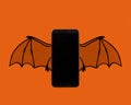 Blank mobile phone with bat wings for original Halloween mockup design