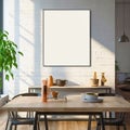 Blank mock up of kitchen wall art frame for wall decor, mockup poster frame in kitchen interior, black empty frame on wall