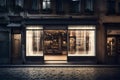 Blank mock up of store street showcase window in a city at night beautiful gallery of objects collection