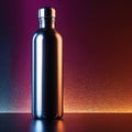 Blank mockup of aluminum water bottle, metal liquid container