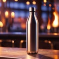 Blank mockup of aluminum water bottle, metal liquid container