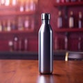 Blank mockup of aluminum water bottle, metal liquid container