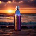 Blank mockup of aluminum water bottle, metal liquid container