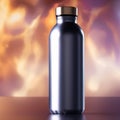 Blank mockup of aluminum water bottle, metal liquid container