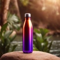 Blank mockup of aluminum water bottle, metal liquid container