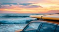 Blank mockup of a beachthemed car decal with a surfboard and ocean waves. Royalty Free Stock Photo
