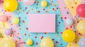 Blank mockup of a colorful birthday greeting card with a fun pattern and room for a personalized birthday wish.