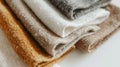 Blank mockup of ecofriendly organic cotton kitchen towels in earthy tones.