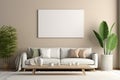 a blank mockup frame, in a living room white modern Royalty Free Stock Photo