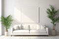 a blank mockup frame, in a living room white modern Royalty Free Stock Photo