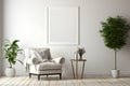 a blank mockup frame, in a living room white modern Royalty Free Stock Photo
