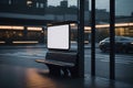 blank mockup light box for advertising above bus stop seats on the street Royalty Free Stock Photo