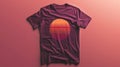 Blank mockup of a maroon Tshirt with a retro sunset design.