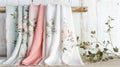 Blank mockup of pastel colored kitchen towels with a vintage floral design.