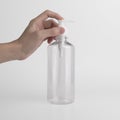 Blank Mockup plastic transparent bottle with dispenser airless pump using label and ads for Gel,soap,Alcohol,cream and cosmetics