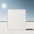 Blank mockup of poster billboard on sun-drenched beach and a horizon of dreams, AI generation