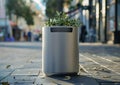 Blank mockup of a public trash can with a builtin deodorizer to eliminate unpleasant smells.