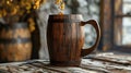 Blank mockup of a rustic wooden beer mug with a sy handle ideal for cozy evenings by the fire.