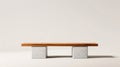 Blank mockup of a simple backless park bench with a concrete base and wooden seat.