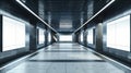 Blank mockup of a train station entrance with eyecatching floor ad graphics.