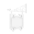 Blank Monochrome White Hanging Sign with Free space for Your Design and Floral Forging Elements in Clay Style. 3d Rendering Royalty Free Stock Photo