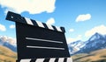 Movie Clapperboard in a Mountain Landscape Royalty Free Stock Photo