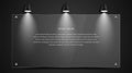 Blank movie posters illuminated by spotlights