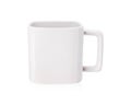 Blank mug isolated on white background. Drink cup for your design. Exotic mug in modern style. Clipping paths object. Square