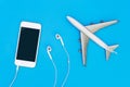 Blank Music mobile with earphone for travel mock up Royalty Free Stock Photo