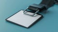 Blank Name Tag on a Blue Surface with Adjustable Strap and Clip Royalty Free Stock Photo