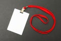 Blank name tag with red lanyard. Name tag is blank for your text. Mockup Royalty Free Stock Photo